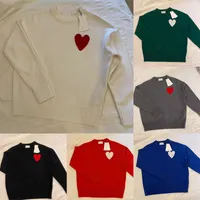 Paris Fashion Mens Designer Amies Knitted Sweater Embroidered Red Heart Solid Color Big Love Round Neck Woolen Men Women Top version