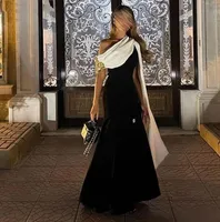 Fashion Mermaid Evening Dress Abendkleider Dubai Schwarz -Weiß -Kappe Ärmeln Flecken Lange formelle Promkleider Robe de Soiree 2023
