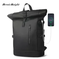 Bolsas escolares Heroic Knight Men mochila impermeable Rollup Women Viaje Expandente USB Cargo de gran capacidad Bag de laptop Mochilas 230303