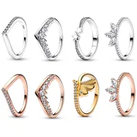 925 Silver Women Fit Pandora Ring Original Heart Crown Fashion Rings Shooting Stars Sparkling Ring Timeless Wish Half Sparkling