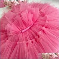 Girl&#039;S Dresses Girls Born Baby Girl Dress1 Year 1St Birthday Party Baptism Pink Clothes 9 12 Months Toddler Fluffy Outfits Vestido B Dhcdz
