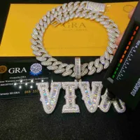 925 zilveren sieraden Iced Out Moissanite Diamond gepersonaliseerde Cubaanse linkketen en aangepaste naamletter Pendant ketting set