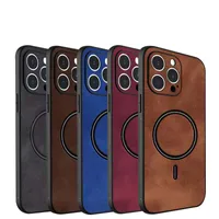 Skin Feel Pu Leather Magnetic Telefoonhoes compatibel magsafe opladen voor iPhone 14 plus 13 12 11 Pro Max XS XR Luxe Vintage Cover Anti Drop ShockProof