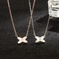 Pendant necklaces S925 sterling silver cross and necklace, natural white fritillary mother-daughter style personality with the letters x sweet pendant