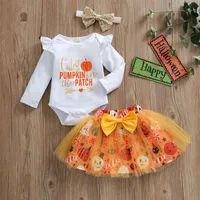 Baby 0-12M My 1st Halloween Costume Newborn Infant Baby Girls Clothes Set Letter Romper Tulle TUTU Skirts Headband Outfit H09102454