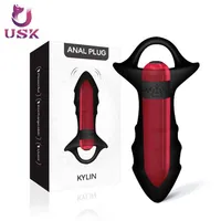 Brinquedos sexuais USK-A03 Bullet recarregável de 9 frequência vibração anal plug plug machos silicone controle remoto adulto diversão