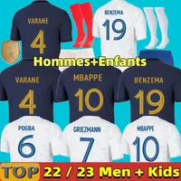 2022 Benzema Mbappe Jerseys Francés Griezmann Kante Pogba Varane Giroud Desasi Pavaro Guendouzi Maillot de Foot Equipe Men Women Football Shirt Kit Kit Kit