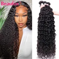 Wig Caps Beaufox Water Wave Bundles Malaysian Hair Weave Bundles 134 Pc Remy Curly Human Hair Extensions Natural Jet Black 830 Inches