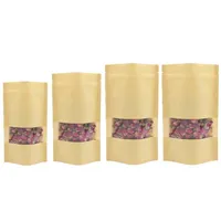 60pcs / set Stand Up Kraft Paper Bag Sealing avec fenêtre transparente Gift Bag Packages267c