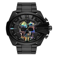 Volledig zwart horloge Steampunk Skull roestvrijstalen skeletherenkwarts horloges topmerk DZ Watch DZ4582 DZ4576180G