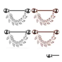Nipple Rings Gold Leafstudded Stainless Steel Breast Ring Pierced Female Shield Body Piercing Jewelry As A Pair Drop Delivery Dhhxo