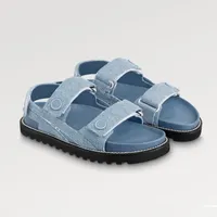 Mujeres Paseo Flat Comfort Sandals Diseñador de lienzo de diseñador Toboganes Black Blue