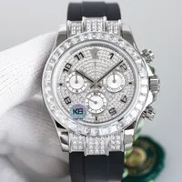 Bewegung Watch Men Man Uhren Gummi -Gurt Full Diamond Ice Out Watches Herren Armbanduhren Luxusgelenkscheine High -End -Farb Diamanten Arabisches Zifferblatt