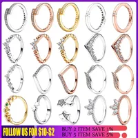 925 Silver Women Fit Pandora Ring Original Heart Crown Fashion Rings Sparkling Stars Row Eternity Regal Swirl Tiara Wishbone