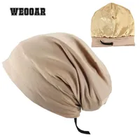 WEOOAR Adjustable Lined with Satin Bonnet for Women Men silk Satin Hat Hair Night for Sleeping Cap Cotton Beanie Hood MZ226 220124246x