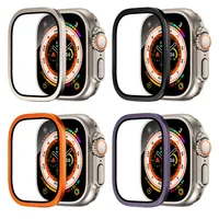 Alininum bumper kast ingebouwde gehard glasfilm voor Apple Watch 8 Ultra Screen Protector Case 49mm Beschermende gezichtskap