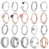 925 Silver Women Fit Pandora Ring Original Heart Crown Fashion Rings Sparkling Snowflake Double Ring Crescent Moon Beaded