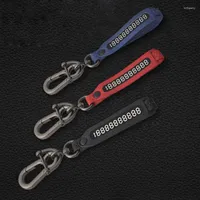 Keychains RE Anti-lost Phone Number Woven Leather Keychain 360-degree Rotating Horseshoe Metal Men Women Car Accessories