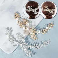 Hair Clips & Barrettes Wedding Bridal Accessories Luxurious Pearls Flower Leaves Design Combs Gold Silver Color Bride Ornaments Jewelry