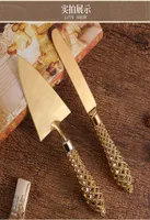 Knives Highquality Western baking tool hollow handle triangular pizza shovel cake dessert cutter twopiece set gold cutlery6517558