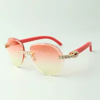 Exquisite classic XL diamond sunglasses 3524027 natural red wooden temples glasses size 18-135 mm240Q