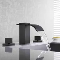 Bathroom Sink Faucets Luxury Brass Cold Water Basin Mixer Tap Waterfall Matte Black Faucet 3 Hole 2 Handle 8 Inch Vanity