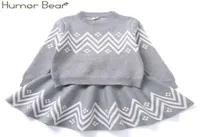 Юмор медведь зимняя одежда для девочек костюм геометрическое платье с узором.