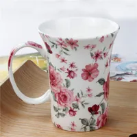 Muggar Simple Bone China Teacup Romantic Floral Valentine's Day Christmas Coffee Mug For Women Friends Coworker Boss