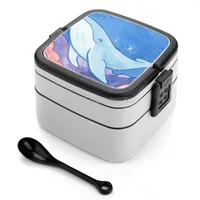 Dinnerware Sets Moby Double Layer Bento Box Lunch Salad Whale Clouds Pastels Flying