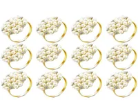 Napkin Rings 12 PCS Set Pearl Round Flower Buckle Rhinestone Holder geschikt voor bruiloft Banquet Family Party Kitchen8346854