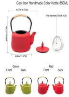 Pot de té Tetera japonesa de hierro fundido con filtro de infusor estufa de gas jar metal elevación roja hervidor de té kung fu juego de té 850ml2697726