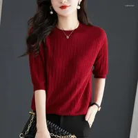 Blusas para mujeres moda de color o-cuello de color sólido tejido todo el partido blusa ropa de mujer 2023 jéses casuales de primavera tops sueltos coreano