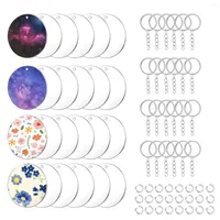 Keychains 48 Pieces Set Acrylic Circle Disc Portable Round DIY Replacement Paintable Transparent Crafts Making Keychain Blank