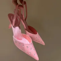 Elegant Dress Shoes Rhinestone High Heel Back Air Sandals Satin Pink women Designer Fashion Banquet Shoe High Quality Factory shoes slingbacks