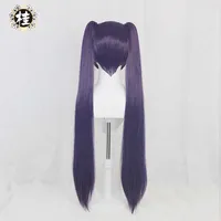 Pre-Uwowo 게임 Genshin Impact Mona Megistus Cosplay Wig Astral Reflection 90cm Purple Twin Tail Y0913326K