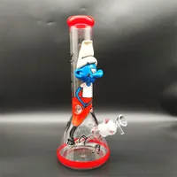 35CM 14 Inch Handy Bong Glass Bong Water Pipe 3D 9MM Thickness Red Smurf Glass Bongs Thick Beaker Smoking Bubbler Dab Rig