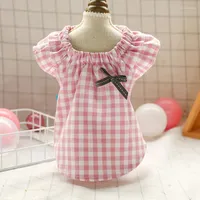 Hundkläder Plaid Spring Summer Clothes Cotton Baby Shirt Bowknot Sweet Lady Cat Clothing For Small Dogs Yorkshire Pug Valp