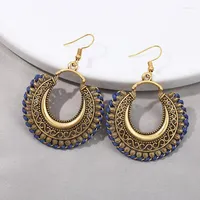 Dangle Earrings 2023 Retro Women's Round Gold Color Hollow Turkish Jewelry Bijoux Ethnic Handmade Pierced