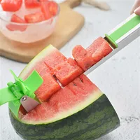 Wassermelonschneider Edelstahl Messer Corer Tongs Windmill Form Plastik Slicer zum Schneiden von Kraftsparenschneider Obst Slicer Veget295e