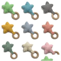 SotHers Tehets Baby Rattle Bells Crochet Knitted Star Play Gyming Teething Anello di legno Teether Ciondo