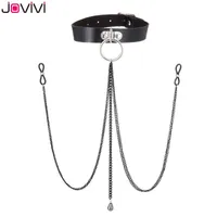 Ear Cuff Jovivi 1x Leather Noose Fake Nipple Rings Choker Silicone Non Piercing Adjustable Chain Sexy Body Jewelry Black 230303