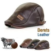 Berets 2023 Men Hat Leather Flat Cap Warm Autumn Winter Male Adjustable High Quality Pu Gatsby Mens Retro Beret Caps