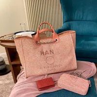 Kobiety nylonowe płótno TOTE Channel Deauville Beach Bag luksusowy haft haftowy torebki projektant cross body clutch pochette ramię w torby podróżne