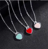 s925 Sterling Silver Love Necklace double heart pendant enamel blue pink peach heart female style clavicle chain