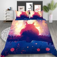 Totoro bedrucktes Bettwäscheset King Fantasy Fashion 3d Schöne Bettdecke Cover Königin Klassiker Home Deco Single -Bett -Cover mit Pillowc2145