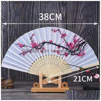 PERSPETTO CHE CHECHRY Blossom Silk Hand Fan Plum pieghevole Wintersweet with Logo Drop Delivery Home Garden Festive Supplies Event Dhqbh