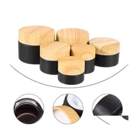Packing Bottles 5G 10G 15G 20G 30G 50G Black Frosted Glass Cosmetic Jars Cream Bottle Container With Plastic Wood Grain Er Drop Deli Dhjgq