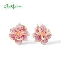 Stud SANTUZZA 925 Sterling Silver Earrings For Women Lab Created Ruby Pink Sapphire White CZ Gradient Flower Fine Jewelry 230306