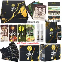 USA Stock Glo Extract Vape Cartridges Packaging 0.8ml 1ml Atomizers Empty Dab Pen Carts Glass Tank Thick Oil 510 Thread Ceramic Wax Vaporizer With QR NFC Code