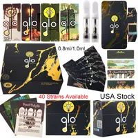 USA Stock Newest Glo Atomizers Exotic Box Packagings With NFC Stickers Empty Carts 0.8ml 1ml Ceramic Coil Vape Cartridges Thick Oil Dab Vaporizer 510 Thread E Cigs